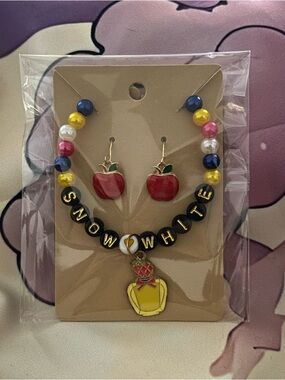 SNOW WHITE - Red Apple Charm Bracelet and Earring Set